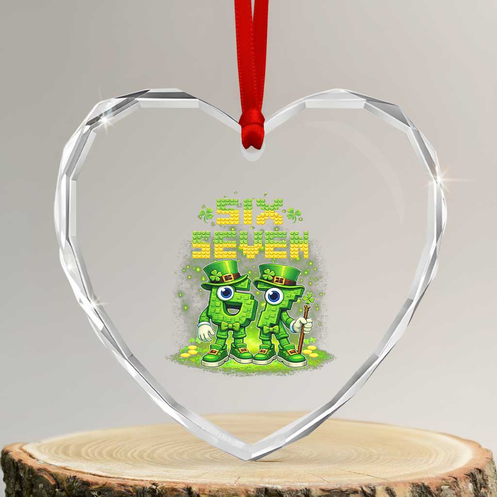 Funny Irish St Patricks Day 67 Heart Crystal Glass Ornament Six Seven Brainrot Italian Gaming 6 7 Meme Gen Alpha Slang TS10 Transparent Glass 3'' Heart Print Your Wear
