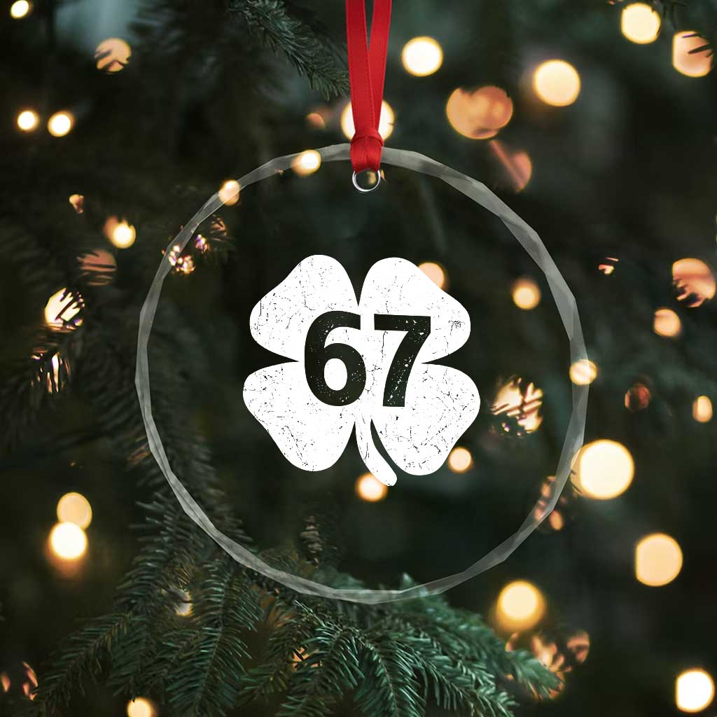 Funny Irish St Patricks Day Shamrock 67 Crystal Glass Ornament Six Seven 6 7 Meme Gen Alpha Slang TS10 Print Your Wear