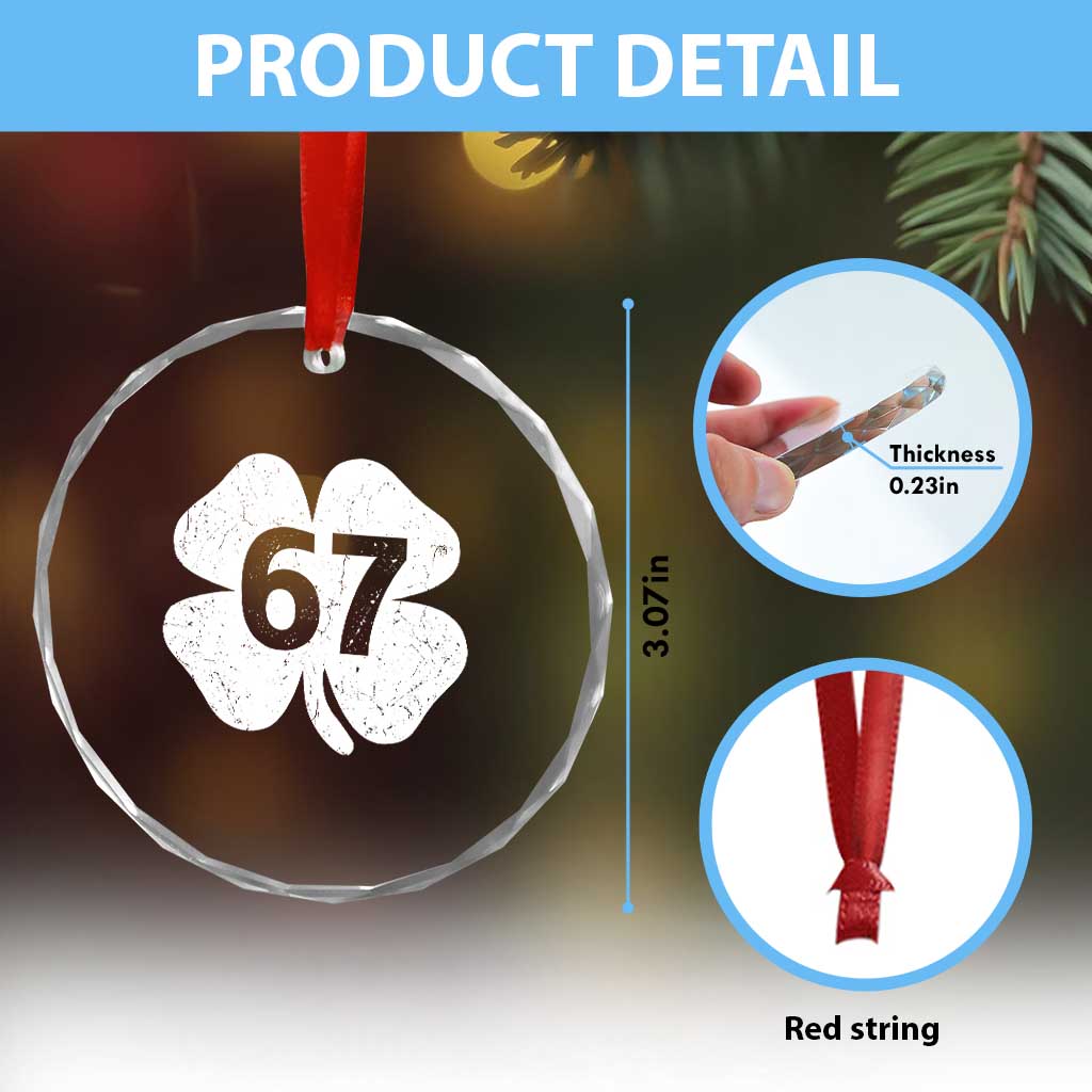 Funny Irish St Patricks Day Shamrock 67 Crystal Glass Ornament Six Seven 6 7 Meme Gen Alpha Slang TS10 Print Your Wear