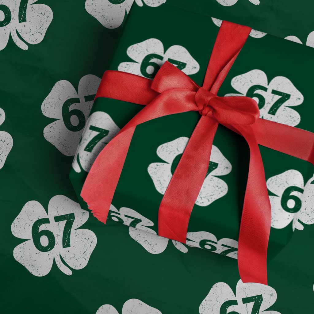 Funny Irish St Patricks Day Shamrock 67 Wrapping Paper Roll Six Seven 6 7 Meme Gen Alpha Slang TS10 Green Print Your Wear