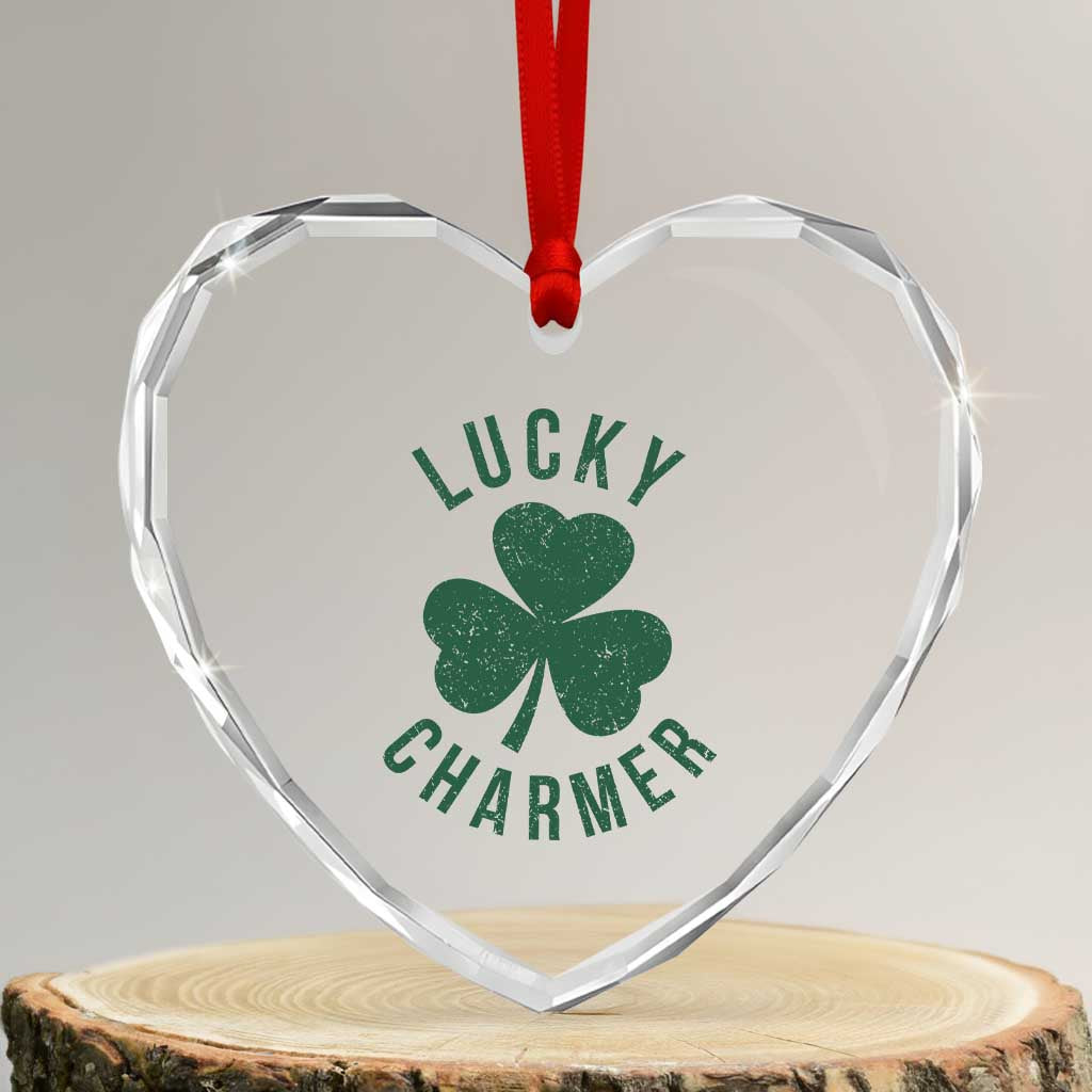 Funny Irish St Patricks Day Shamrock Heart Crystal Glass Ornament Lucky Charmer TS10 Transparent Glass 3'' Heart Print Your Wear
