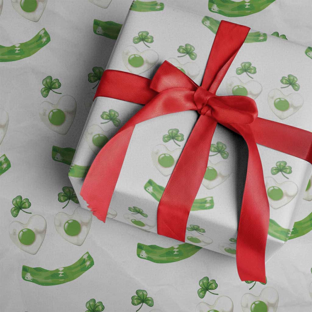 Funny Irish St Patricks Day Shamrock Wrapping Paper Roll Green Eggs Smile Brunch Breakfast TS10 White Print Your Wear