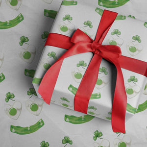 Funny Irish St Patricks Day Shamrock Wrapping Paper Roll Green Eggs Smile Brunch Breakfast TS10 White Print Your Wear