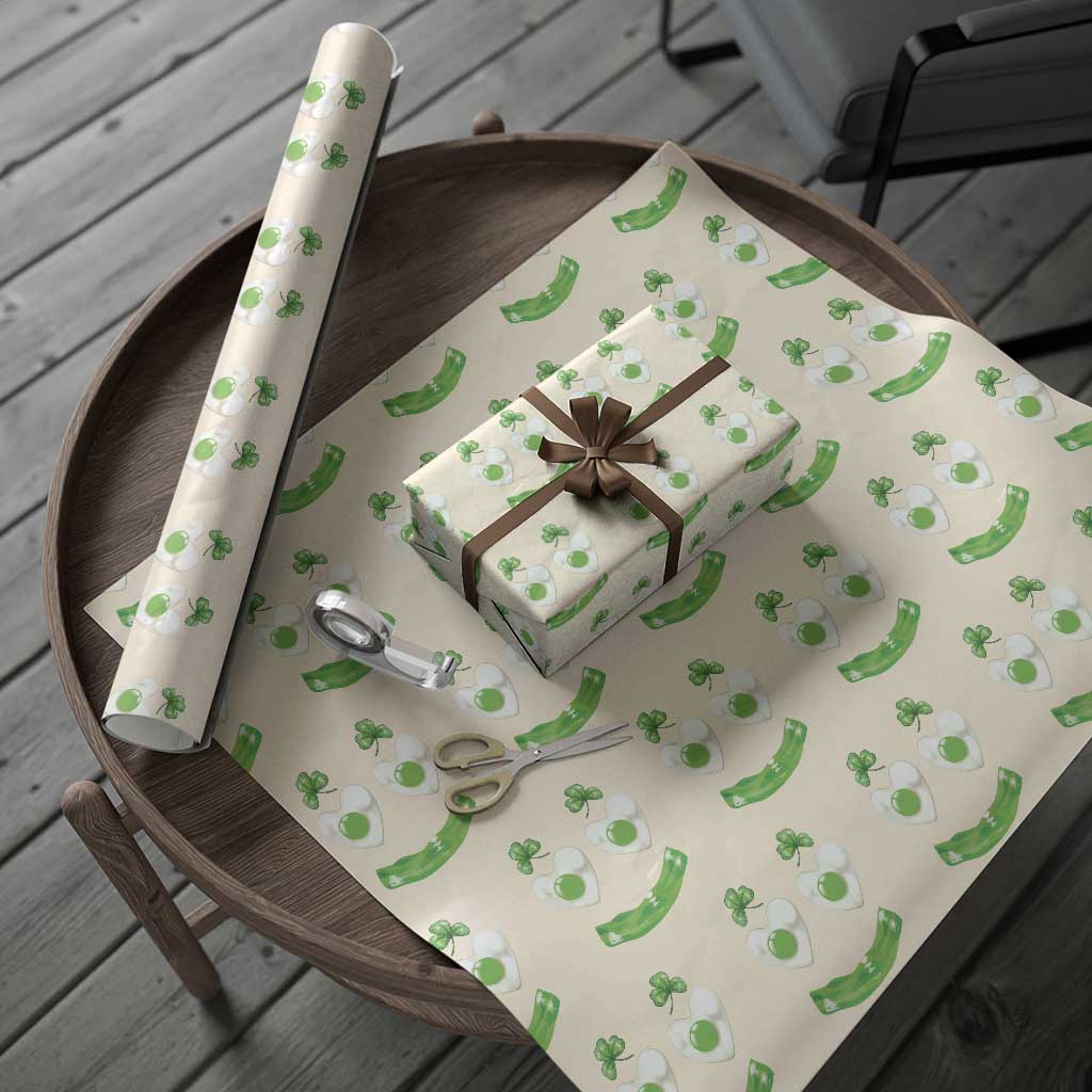 Funny Irish St Patricks Day Shamrock Wrapping Paper Roll Green Eggs Smile Brunch Breakfast TS10 Beige Print Your Wear