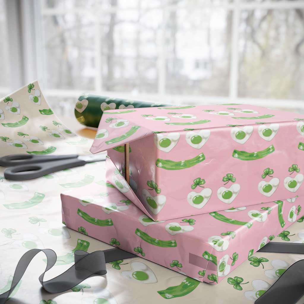 Funny Irish St Patricks Day Shamrock Wrapping Paper Roll Green Eggs Smile Brunch Breakfast TS10 Light Pink Print Your Wear