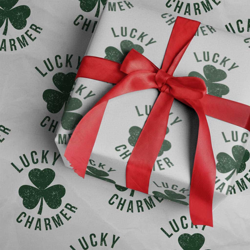 Funny Irish St Patricks Day Shamrock Wrapping Paper Roll Lucky Charmer TS10 White Print Your Wear