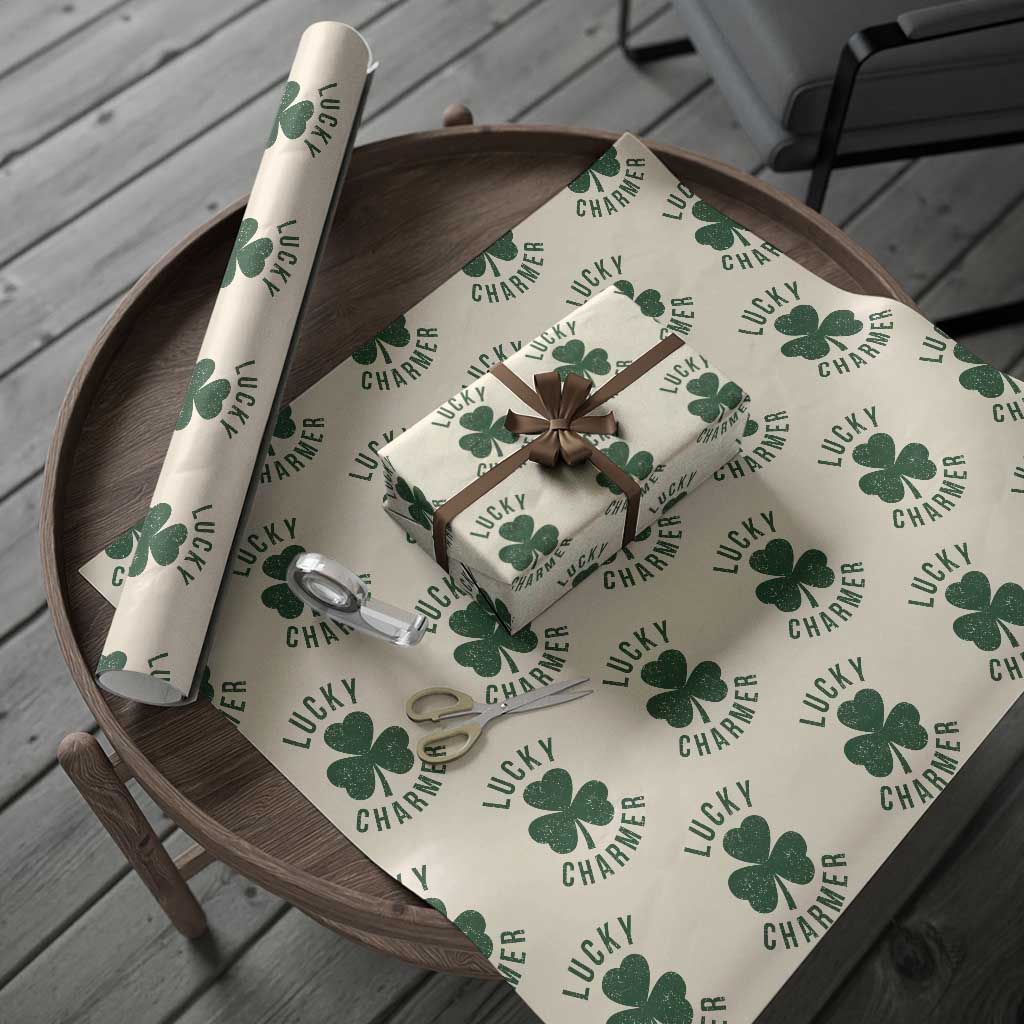 Funny Irish St Patricks Day Shamrock Wrapping Paper Roll Lucky Charmer TS10 Beige Print Your Wear