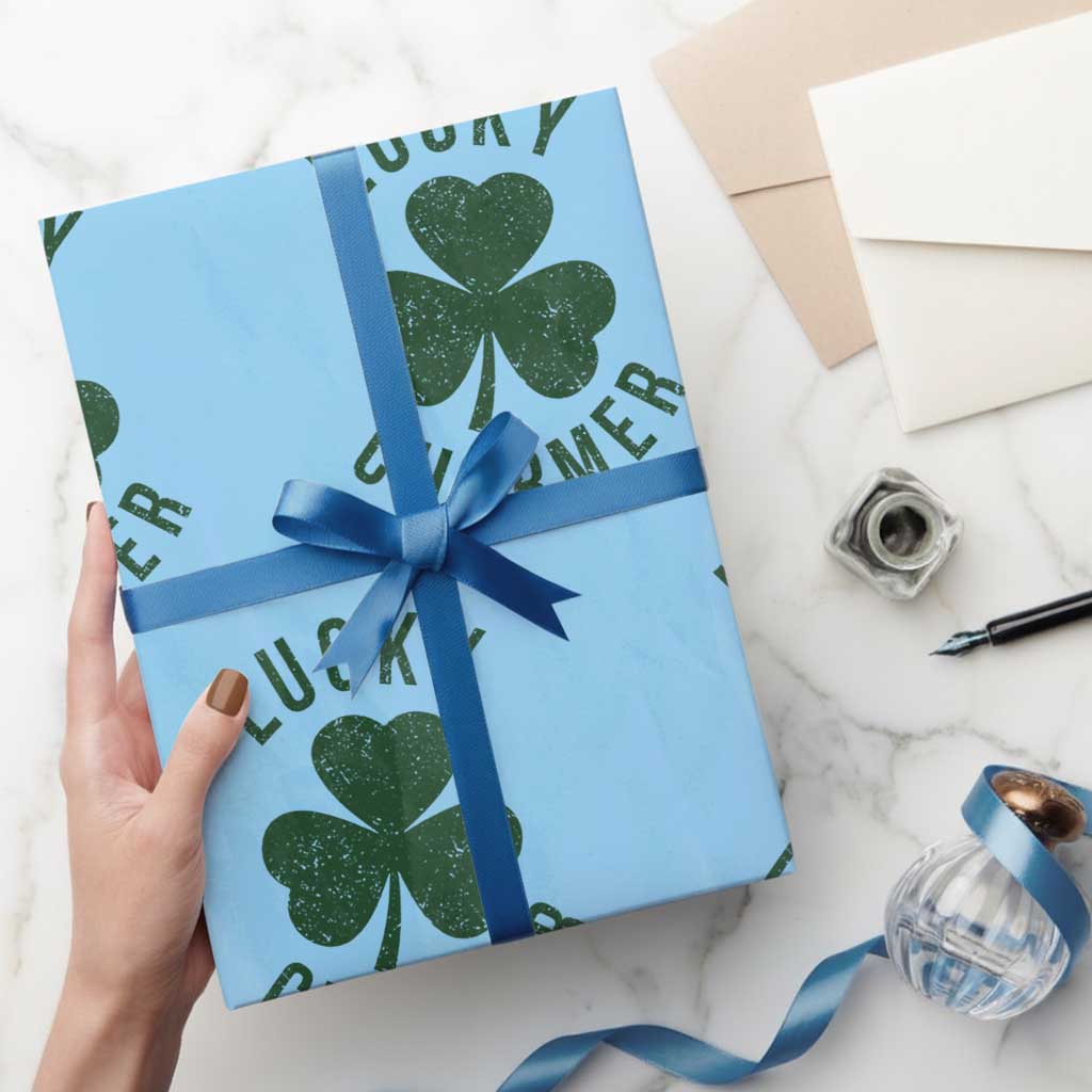 Funny Irish St Patricks Day Shamrock Wrapping Paper Roll Lucky Charmer TS10 Light Blue Print Your Wear