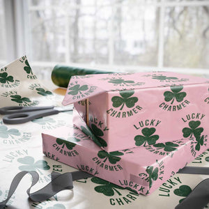 Funny Irish St Patricks Day Shamrock Wrapping Paper Roll Lucky Charmer TS10 Light Pink Print Your Wear