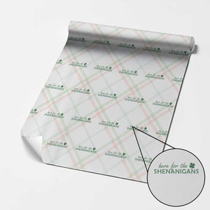 Funny Irish St Patricks Day Wrapping Paper Roll Here For The Shenanigan Shamrock TS10 Christmas Plaid Print Your Wear