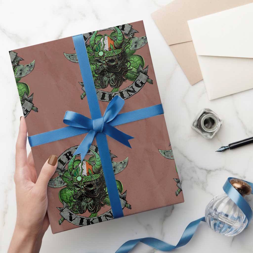 Funny Irish Viking Wrapping Paper Roll Vintage Shamrock Celtic Viking Skull TS11 Mocha Print Your Wear