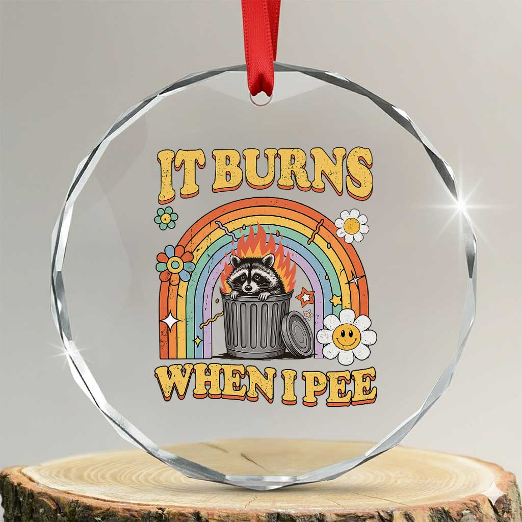 Funny It Burns When I Pee Crystal Glass Ornament Sarcastic Burning Racoon Meme TS11 Transparent Glass 3'' Circle Print Your Wear