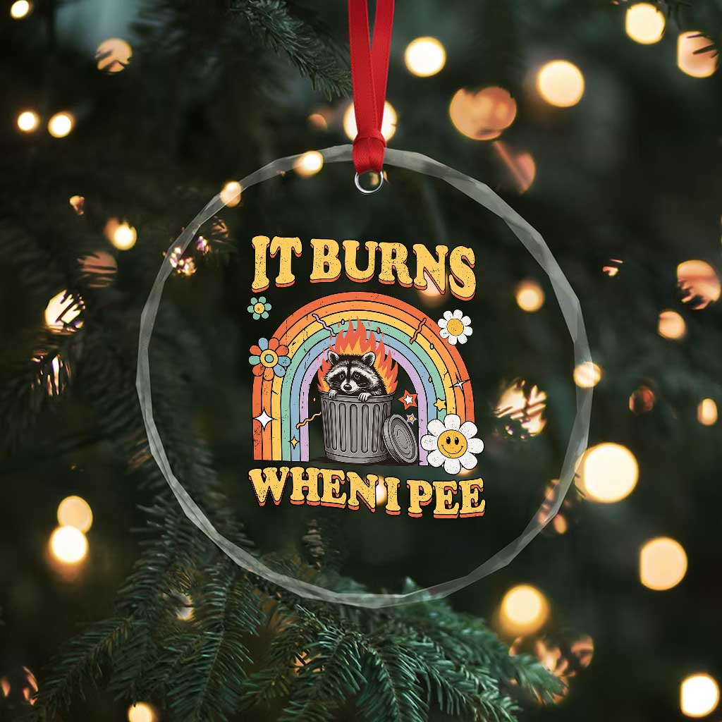 Funny It Burns When I Pee Crystal Glass Ornament Sarcastic Burning Racoon Meme TS11 Print Your Wear