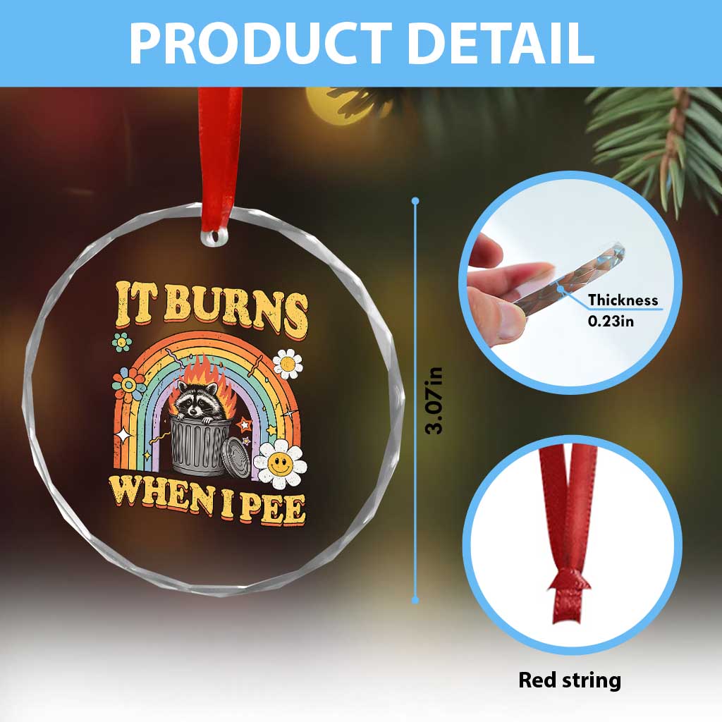 Funny It Burns When I Pee Crystal Glass Ornament Sarcastic Burning Racoon Meme TS11 Print Your Wear