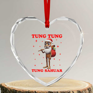 Funny Italian Brainrot Christmas Heart Crystal Glass Ornament Tung Tung Tung Sahur Meme TS14 Transparent Glass 3'' Heart Print Your Wear