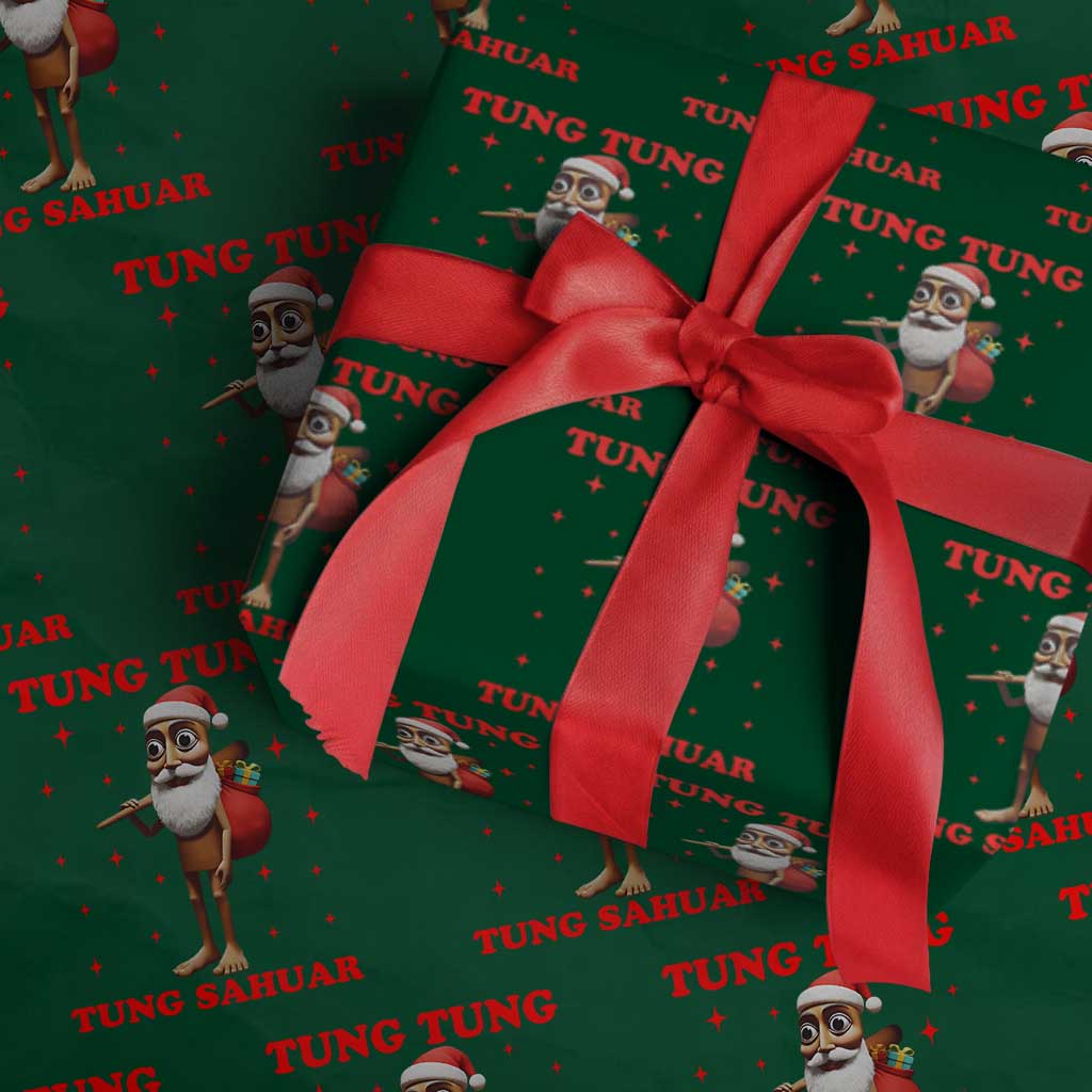 Funny Italian Brainrot Christmas Wrapping Paper Roll Tung Tung Tung Sahur Meme TS14 Green Print Your Wear