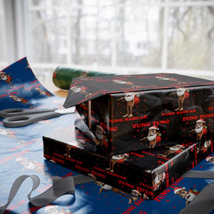 Funny Italian Brainrot Christmas Wrapping Paper Roll Tung Tung Tung Sahur Meme TS14 Black Print Your Wear
