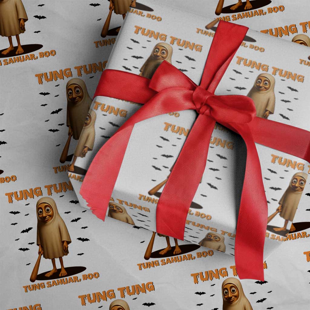 Funny Italian Brainrot Halloween Wrapping Paper Roll Tung Tung Tung Sahur Meme TS14 White Print Your Wear