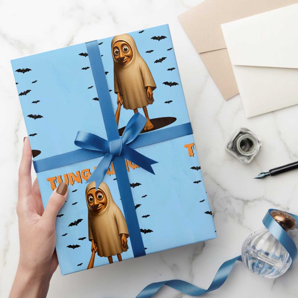 Funny Italian Brainrot Halloween Wrapping Paper Roll Tung Tung Tung Sahur Meme TS14 Light Blue Print Your Wear