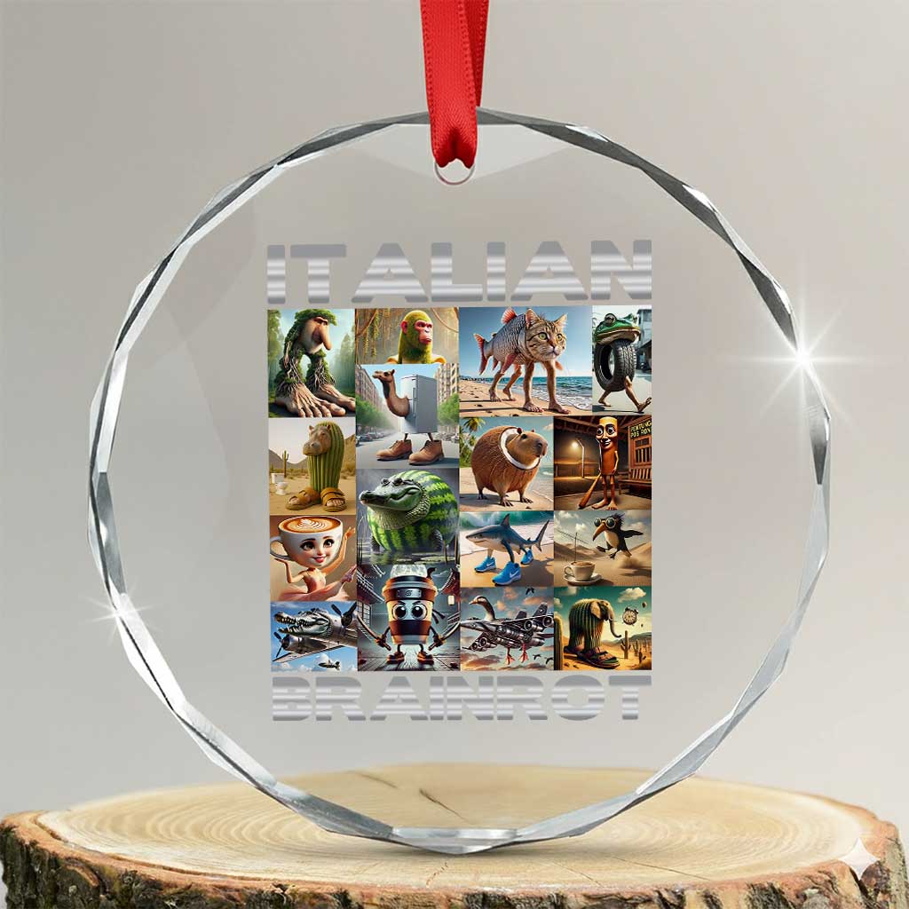 Funny Italian Brainrot Meme Art Crystal Glass Ornament Surreal Humor Pop Culture Collage TS02 Transparent Glass 3'' Circle Print Your Wear