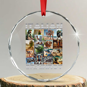 Funny Italian Brainrot Meme Art Crystal Glass Ornament Surreal Humor Pop Culture Collage TS02 Transparent Glass 3'' Circle Print Your Wear