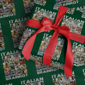 Funny Italian Brainrot Meme Art Wrapping Paper Roll Surreal Humor Pop Culture Collage TS02 Green Print Your Wear