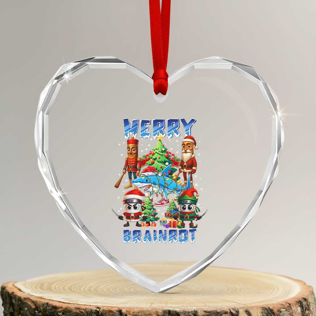 Funny Italian Brainrot Meme Christmas Heart Crystal Glass Ornament Merry Brainrot Xmas Gen Alpha TS11 Transparent Glass 3'' Heart Print Your Wear