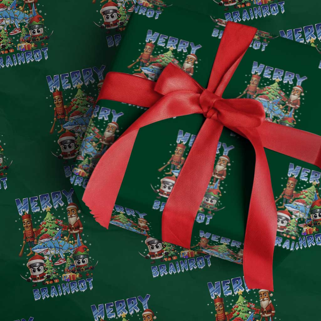 Funny Italian Brainrot Meme Christmas Wrapping Paper Roll Merry Brainrot Xmas Gen Alpha TS11 Green Print Your Wear