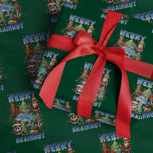 Funny Italian Brainrot Meme Christmas Wrapping Paper Roll Merry Brainrot Xmas Gen Alpha TS11 Green Print Your Wear