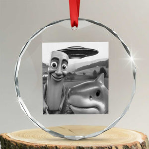 Funny Italian Brainrot Meme Crystal Glass Ornament Funny Tung Tung Tung Sahur Tralalero Tralala Selfie TS10 Transparent Glass 3'' Circle Print Your Wear