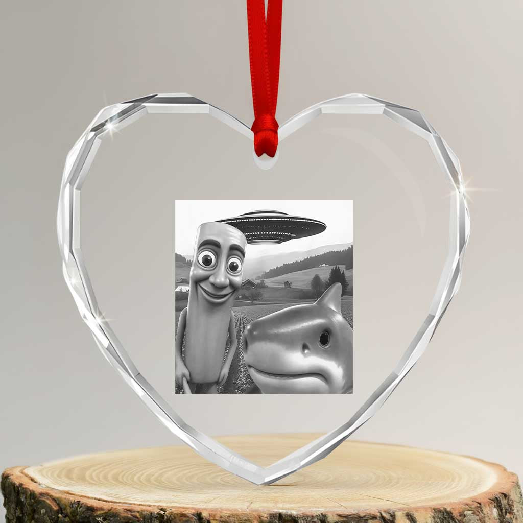 Funny Italian Brainrot Meme Heart Crystal Glass Ornament Funny Tung Tung Tung Sahur Tralalero Tralala Selfie TS10 Transparent Glass 3'' Heart Print Your Wear