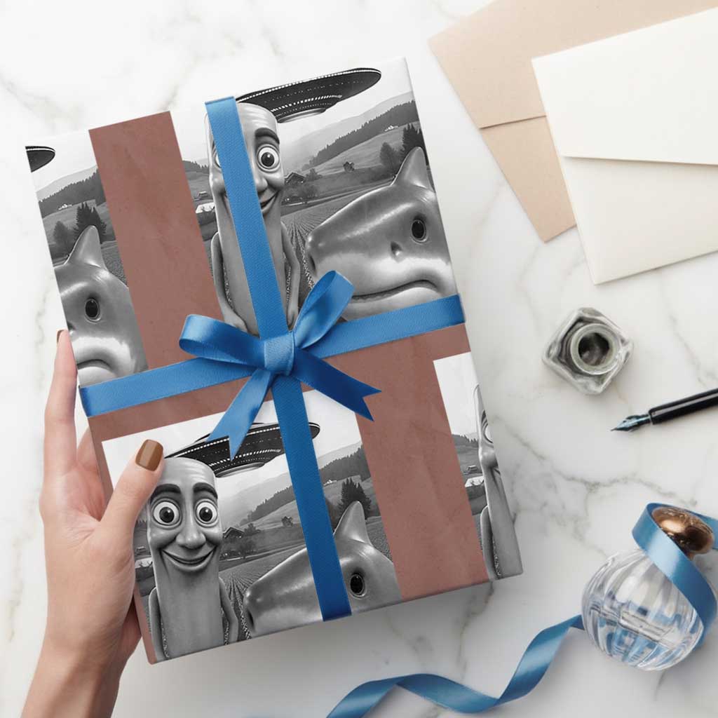 Funny Italian Brainrot Meme Wrapping Paper Roll Funny Tung Tung Tung Sahur Tralalero Tralala Selfie TS10 Mocha Print Your Wear