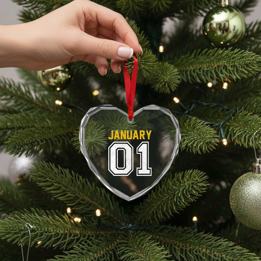 Funny January 01 New Years Eve Party Heart Crystal Glass Ornament TS11 Print Your Wear
