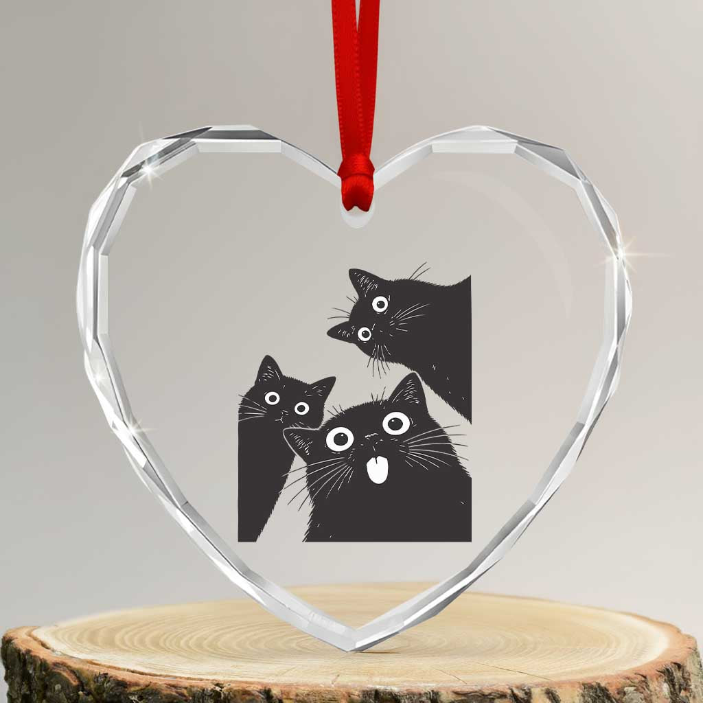 Funny Japanese Black Cat Is Watching You Heart Crystal Glass Ornament Cat Lover TS12 Transparent Glass 3'' Heart Print Your Wear