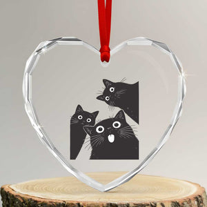 Funny Japanese Black Cat Is Watching You Heart Crystal Glass Ornament Cat Lover TS12 Transparent Glass 3'' Heart Print Your Wear