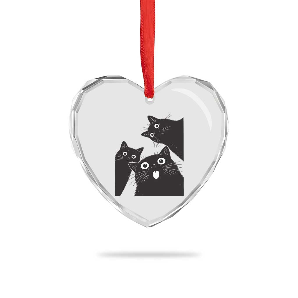 Funny Japanese Black Cat Is Watching You Heart Crystal Glass Ornament Cat Lover TS12 Print Your Wear