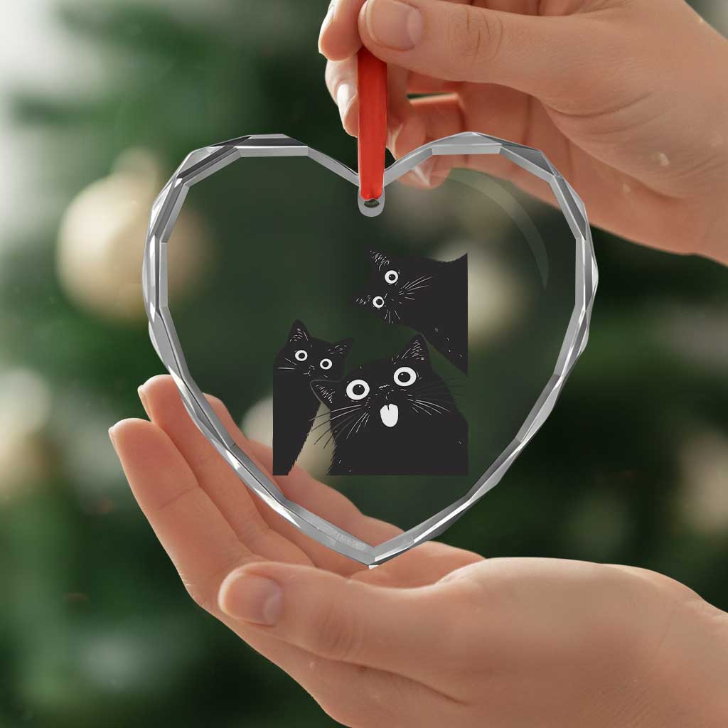 Funny Japanese Black Cat Is Watching You Heart Crystal Glass Ornament Cat Lover TS12 Print Your Wear