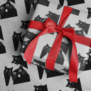 Funny Japanese Black Cat Is Watching You Wrapping Paper Roll Cat Lover TS12 White Print Your Wear