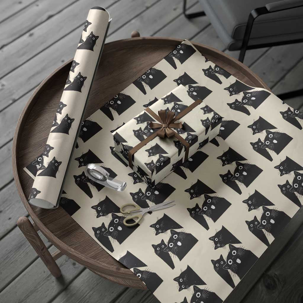 Funny Japanese Black Cat Is Watching You Wrapping Paper Roll Cat Lover TS12 Beige Print Your Wear