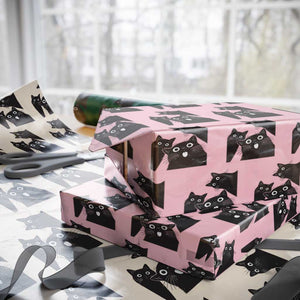 Funny Japanese Black Cat Is Watching You Wrapping Paper Roll Cat Lover TS12 Light Pink Print Your Wear