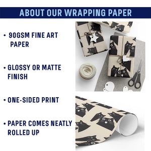 Funny Japanese Black Cat Is Watching You Wrapping Paper Roll Cat Lover TS12 Print Your Wear