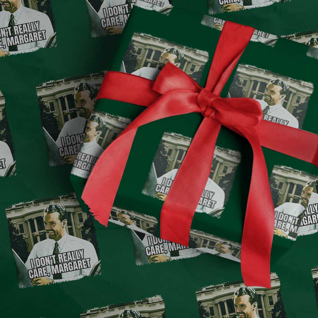 Funny JD Vance Interview Meme Wrapping Paper Roll I Don't Really Care Margaret TS02 Green Print Your Wear