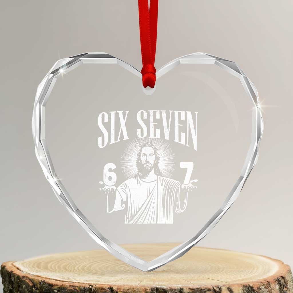 Funny Jesus 67 Heart Crystal Glass Ornament God Six Seven Meme Religious Christian TS11 Transparent Glass 3'' Heart Print Your Wear