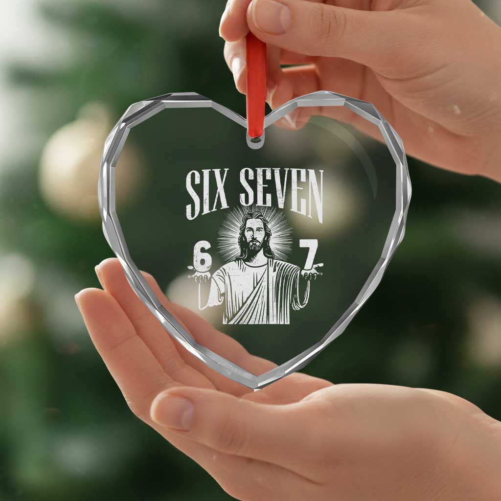 Funny Jesus 67 Heart Crystal Glass Ornament God Six Seven Meme Religious Christian TS11 Print Your Wear