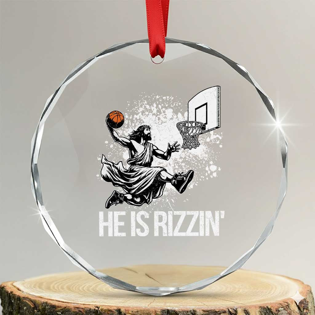 Funny Jesus Basketball Crystal Glass Ornament He Is Rizzin Sport Player Meme TS11 Transparent Glass 3'' Circle Print Your Wear