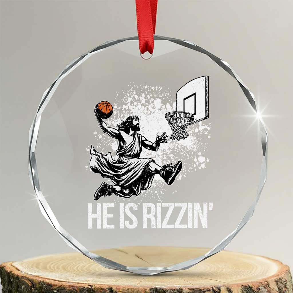 Funny Jesus Basketball Crystal Glass Ornament He Is Rizzin Sport Player Meme TS11 Transparent Glass 3'' Circle Print Your Wear