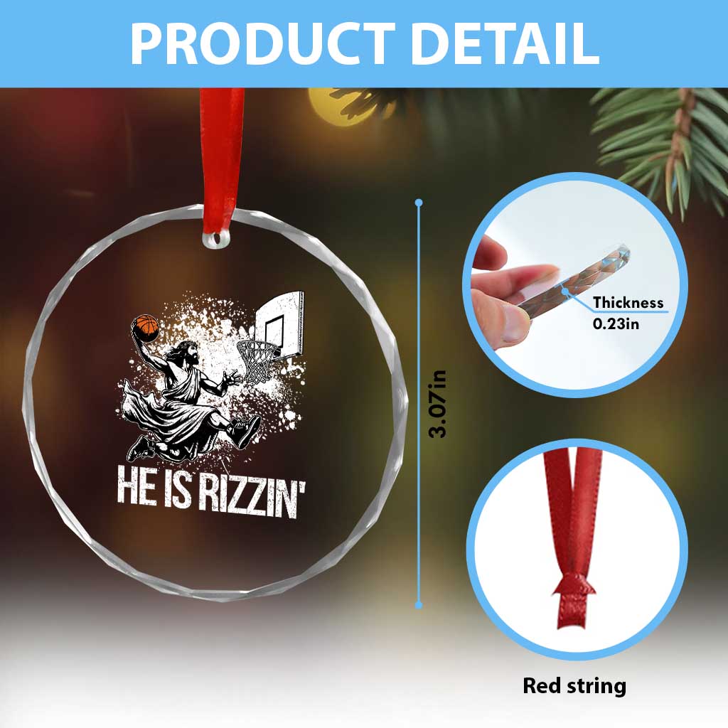 Funny Jesus Basketball Crystal Glass Ornament He Is Rizzin Sport Player Meme TS11 Print Your Wear