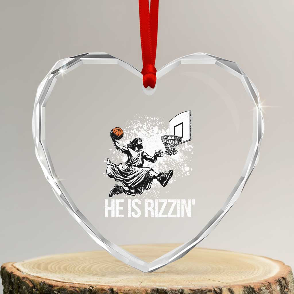 Funny Jesus Basketball Heart Crystal Glass Ornament He Is Rizzin Sport Player Meme TS11 Transparent Glass 3'' Heart Print Your Wear