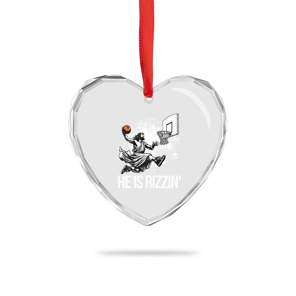 Funny Jesus Basketball Heart Crystal Glass Ornament He Is Rizzin Sport Player Meme TS11 Print Your Wear