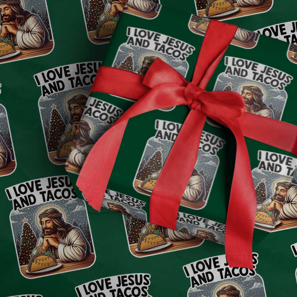 Funny Jesus Christian Christmas Wrapping Paper Roll I Love Jesus And Tacos TS14 Green Print Your Wear